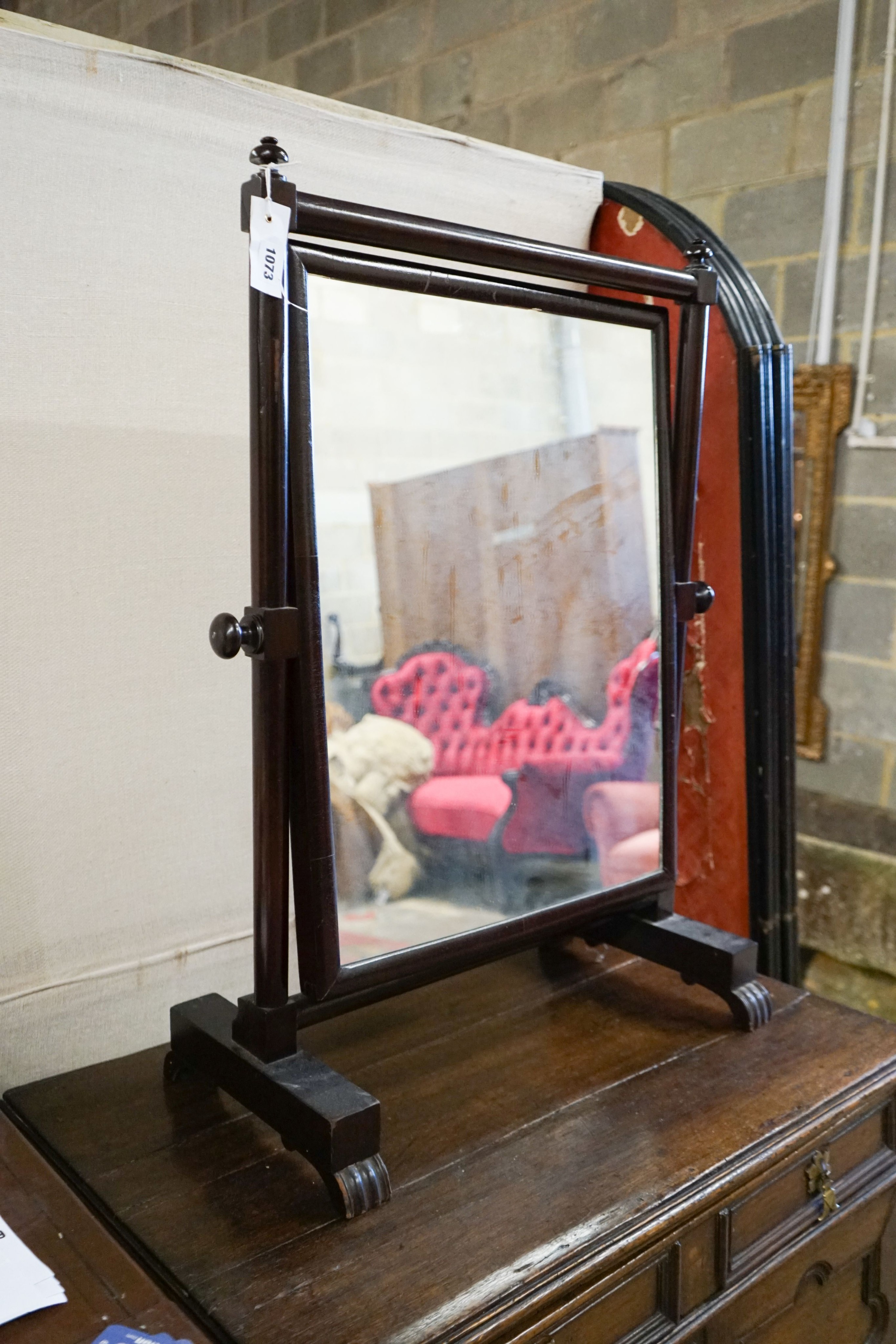 A Victorian mahogany toilet mirror, width 64cm, height 85cm